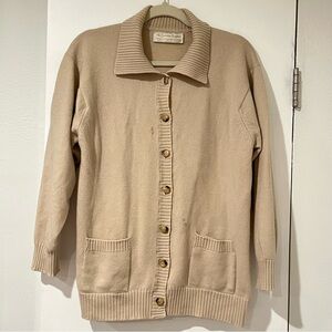 The Cashmere Company Beige Button Down Collared Cardigan Sweater Size S